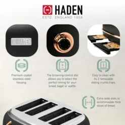 Haden Heritage 4 Slice Wide Slot Stainless Steel Toaster Bundled With 1.7 Liter Stainless Steel Electric Water Kettle, Black & Copper -Household Kettle Shop GUEST 7c9e4ee6 97f2 4144 b5f4 86172f98f5aa