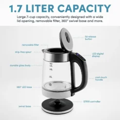 Aroma 1.7L Digital Programmable Kettle With Illumination: Borosilicate Glass, Automatic Shut-Off, Water Level Viewer 22 Aroma 1.7L Digital Programmable Kettle With Illumination: Borosilicate Glass, Automatic Shut-Off, Water Level Viewer -Household Kettle Shop GUEST 7d69b620 0440 4b5c ac3c 0ce236db31f5