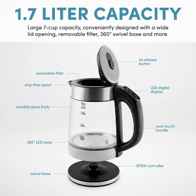 Aroma 1.7L Digital Programmable Kettle With Illumination: Borosilicate Glass, Automatic Shut-Off, Water Level Viewer 10 Aroma 1.7L Digital Programmable Kettle With Illumination: Borosilicate Glass, Automatic Shut-Off, Water Level Viewer - Image 8