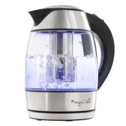 MegaChef 1.8L Glass Body And Stainless Steel Electric Tea Kettle With Tea Infuser Clear/Silver: 1000W, Overheat Protection, 360° Base -Household Kettle Shop GUEST 802db241 cab4 4038 b632 66466cf55b62