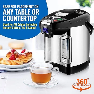 NutriChef Digital Water Boiler And Warmer - 3 Liter Stainless Electric Hot Water Dispenser W/ LCD Display 5 NutriChef Digital Water Boiler And Warmer - 3 Liter Stainless Electric Hot Water Dispenser W/ LCD Display - Image 3