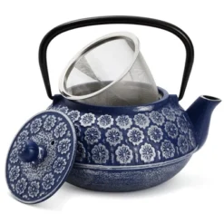 Juvale Japanese Cast Iron Teapot With Infuser For Loose Leaf And Tea Bags, Kettle Includes Handle And Lid (Blue, 34oz) -Household Kettle Shop GUEST 85822b50 b347 46a2 a9a5 85bc0cc595af