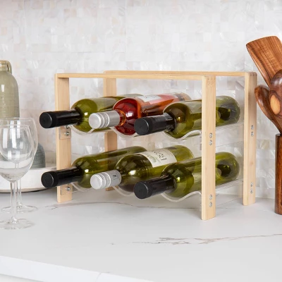 Mind Reader Modern Collection 6 Bottle Bamboo And Acrylic Wine Rack - Brown 3 Mind Reader Modern Collection 6 Bottle Bamboo And Acrylic Wine Rack - Brown