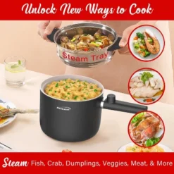 Brentwood 600-Watt 1.6-Qt. Multifunction Electric Hot Pot Cooker With Ceramic Non-Stick Ceramic Coating And Stainless-Steel Food Steamer, Black -Household Kettle Shop GUEST 8daedebc e604 47d0 b45e 009eec49d604