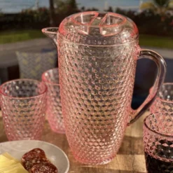 Gulches 2.5 Quarts Water Pitcher With Lid - Diamond Cut Unbreakable Plastic, BPA Free, Drink/Juice Pitcher With Spout,Pink -Household Kettle Shop GUEST 8e4c8200 c3e0 4169 b2ff d9a593b7fb10