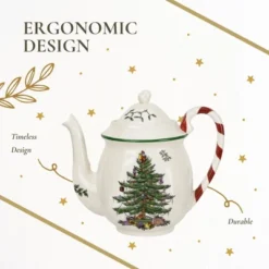 Spode Christmas Tree 32oz Teapot With Peppermint Candy Cane Handle - Earthenware, Festive Holiday Serveware, Brewing Warm Winter Drinks -Household Kettle Shop GUEST 8e946903 319c 4fc3 9bb3 15831014171f