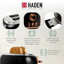 Haden Heritage 1.7 Liter Stainless Steel Electric Water Kettle Bundled With 2 Slice Wide Slot Stainless Steel Toaster, Black & Copper -Household Kettle Shop GUEST 8f3cf7e3 63dc 4be8 9631 4f367e928a35
