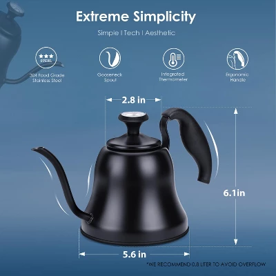 Itopfox Tea Kettle With Thermometer, Stovetop Gooseneck Kettle For Pour Over Coffee, Matte Black Camping & Home Kitchen Water Boiler, 1 Pack 6 Itopfox Tea Kettle With Thermometer, Stovetop Gooseneck Kettle For Pour Over Coffee, Matte Black Camping & Home Kitchen Water Boiler, 1 Pack - Image 4