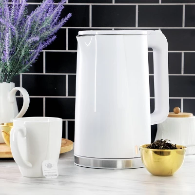 MegaChef 1.7L Double Wall Stainless Steel Electric Tea Kettle White: 90-Day Warranty, 1000W, Hand Wash, Plastic Handle 7 MegaChef 1.7L Double Wall Stainless Steel Electric Tea Kettle White: 90-Day Warranty, 1000W, Hand Wash, Plastic Handle - Image 5