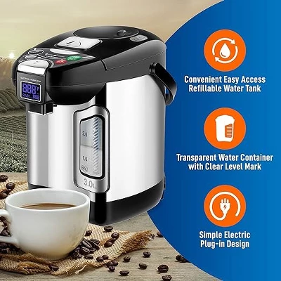 NutriChef Digital Water Boiler And Warmer - 3 Liter Stainless Electric Hot Water Dispenser W/ LCD Display 7 NutriChef Digital Water Boiler And Warmer - 3 Liter Stainless Electric Hot Water Dispenser W/ LCD Display - Image 5