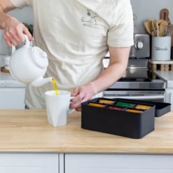 AuldHome Design Farmhouse Tea Bag Box, Vintage Retro Style Enamelware Tea Storage Tin -Household Kettle Shop GUEST 94af0364 e265 4e0f 83f0 1536bbcc29ca