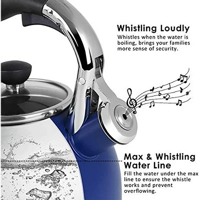 Itopfox Stainless Steel Whistling Tea Kettle With Heat-Resistant Glass Lid & Capsule Bottom, Navy Blue, 2.6 Quart Capacity 3 Itopfox Stainless Steel Whistling Tea Kettle With Heat-Resistant Glass Lid & Capsule Bottom, Navy Blue, 2.6 Quart Capacity