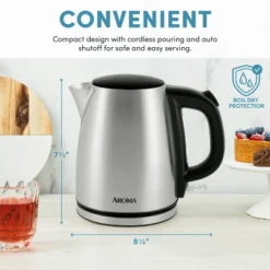 Aroma 1L Electric Water Kettle - Stainless Steel: Tea Kettle, Water Heater, Overheat Protection, 360° Rotating Base -Household Kettle Shop GUEST 972490c2 1b28 450f 8145 40c29ff40064