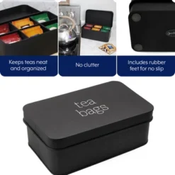 AuldHome Design Farmhouse Tea Bag Box, Vintage Retro Style Enamelware Tea Storage Tin -Household Kettle Shop GUEST 98d0b3ee 01e3 4785 b8ea 9ae01e539277