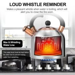 Itopfox Whistling Tea Kettle With Ergonomic Handle - Premium Stainless Steel Stovetop Teapot, Vintage Design With Composite Base, Compatible Silver -Household Kettle Shop GUEST 99881147 8153 4ae7 9fc3 a6bf486aba58