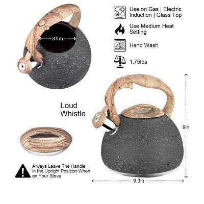 Itopfox Tea Kettle, 2.7 Quart With Wood Pattern Handle Loud Whistle Food Grade Stainless Steel Anti-Hot Handle Anti-Rust Finish Suitable For All Heat 8 Itopfox Tea Kettle, 2.7 Quart With Wood Pattern Handle Loud Whistle Food Grade Stainless Steel Anti-Hot Handle Anti-Rust Finish Suitable For All Heat - Image 6