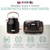 Haden Heritage 4 Slice Wide Slot Stainless Steel Toaster Bundled With 1.7 Liter Stainless Steel Electric Water Kettle, Black & Copper -Household Kettle Shop GUEST aa27384e 07a2 44f5 a972 1bef5beb395e