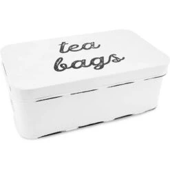 AuldHome Design Farmhouse Tea Bag Box, Vintage Retro Style Enamelware Tea Storage Tin -Household Kettle Shop GUEST ac8cb462 4283 4aa8 bb08 3d931da0968d
