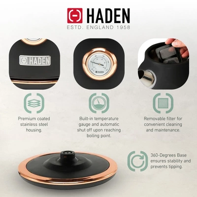 Haden Dorset 1.7 Liter Stainless Steel Electric Kettle, Hot Water Kettle With 360-Degree Base And Auto Shutoff, Black & Copper 4 Haden Dorset 1.7 Liter Stainless Steel Electric Kettle, Hot Water Kettle With 360-Degree Base And Auto Shutoff, Black & Copper - Image 2