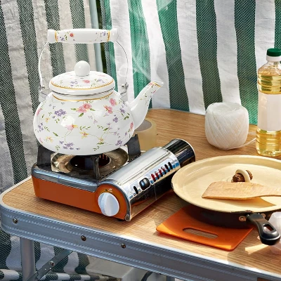 Itopfox Vintage Floral Enamel Tea Kettle With Porcelain Handle For Stovetop, Home Kitchen, Camping, Perfect Gift For Housewarming, Wedding 6 Itopfox Vintage Floral Enamel Tea Kettle With Porcelain Handle For Stovetop, Home Kitchen, Camping, Perfect Gift For Housewarming, Wedding - Image 4