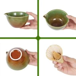 7 Pcs Matcha Whisk Set With Ceramic Bowl & Holder, Bamboo Whisk, Scoop & Rest, Stainless Steel Sifter, Tea Towel