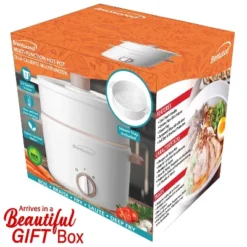 Brentwood 3.2-Qt. Multi-Function Electric Hot Pot Cooker With Food Steamer And Ceramic Non-Stick Coating, White, HPS-3302W