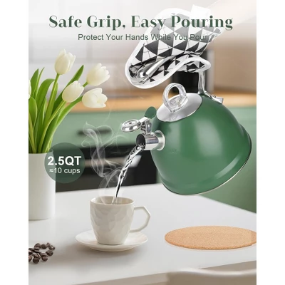 Itopfox Harriet Tea Kettle Stovetop, 2.5 Quart Whistling Stainless Steel Tea Pot With 3-Layer Base Unique Ergonomic Handle, Includes Pot Holder & Mat 7 Itopfox Harriet Tea Kettle Stovetop, 2.5 Quart Whistling Stainless Steel Tea Pot With 3-Layer Base Unique Ergonomic Handle, Includes Pot Holder & Mat - Image 5