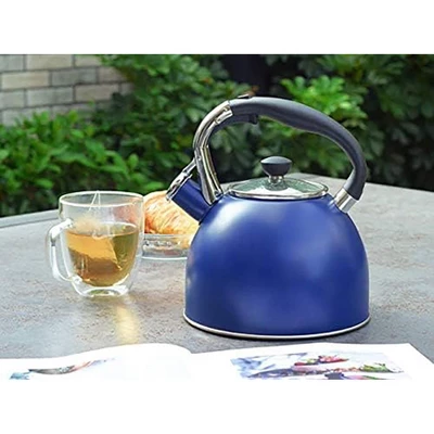 Itopfox Stainless Steel Whistling Tea Kettle With Heat-Resistant Glass Lid & Capsule Bottom, Navy Blue, 2.6 Quart Capacity 8 Itopfox Stainless Steel Whistling Tea Kettle With Heat-Resistant Glass Lid & Capsule Bottom, Navy Blue, 2.6 Quart Capacity - Image 6