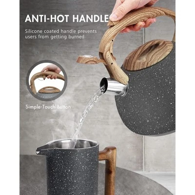 Itopfox Tea Kettle, 2.7 Quart With Wood Pattern Handle Loud Whistle Food Grade Stainless Steel Anti-Hot Handle Anti-Rust Finish Suitable For All Heat 5 Itopfox Tea Kettle, 2.7 Quart With Wood Pattern Handle Loud Whistle Food Grade Stainless Steel Anti-Hot Handle Anti-Rust Finish Suitable For All Heat - Image 3