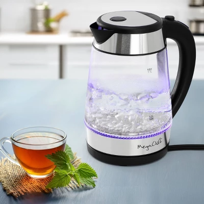 MegaChef 1.7L Glass & Stainless Steel Electric Tea Kettle Clear/Silver: 1000W, Borosilicate Glass, 90-Day Warranty 6 MegaChef 1.7L Glass & Stainless Steel Electric Tea Kettle Clear/Silver: 1000W, Borosilicate Glass, 90-Day Warranty - Image 4