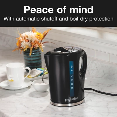 Proctor-Silex 1.7 Lt Cordless Electric Kettle - 41002PS: Black Water Heater Kettle, 1500W Hot Pot, Plastic Tea Maker 9 Proctor-Silex 1.7 Lt Cordless Electric Kettle - 41002PS: Black Water Heater Kettle, 1500W Hot Pot, Plastic Tea Maker - Image 7