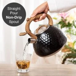 Itopfox Tea Kettle With Wood Handle, Loud Whistling Stainless Steel Teapot For Stovetops, Diamond Design, 2.7-Quart Black -Household Kettle Shop GUEST bff70d1d d238 4510 a4ac 5e59007eccbd