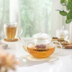 JoyJolt Fluted Glass Teapot With Tea Infuser - 33.8 Oz