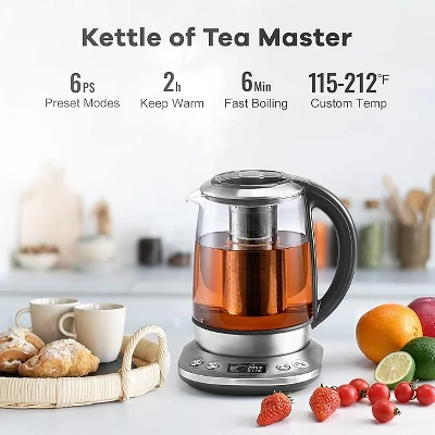 Mecity Electric Tea Kettle - 1.7L Glass, Temp Control, Preset Programs, Removable Infuser, 1200W 3 Mecity Electric Tea Kettle - 1.7L Glass, Temp Control, Preset Programs, Removable Infuser, 1200W