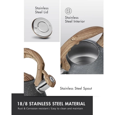 Itopfox Tea Kettle, 2.7 Quart With Wood Pattern Handle Loud Whistle Food Grade Stainless Steel Anti-Hot Handle Anti-Rust Finish Suitable For All Heat 6 Itopfox Tea Kettle, 2.7 Quart With Wood Pattern Handle Loud Whistle Food Grade Stainless Steel Anti-Hot Handle Anti-Rust Finish Suitable For All Heat - Image 4