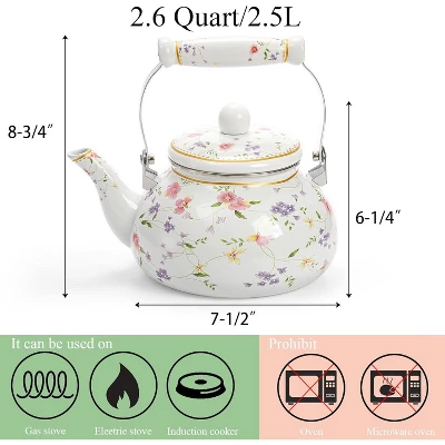 Itopfox Vintage Floral Enamel Tea Kettle With Porcelain Handle For Stovetop, Home Kitchen, Camping, Perfect Gift For Housewarming, Wedding 4 Itopfox Vintage Floral Enamel Tea Kettle With Porcelain Handle For Stovetop, Home Kitchen, Camping, Perfect Gift For Housewarming, Wedding - Image 2