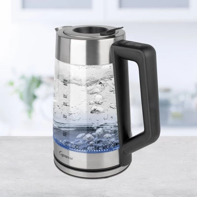 Capresso H2O Glass Select Electric Water Kettle: 68oz Rapid-Boil, LED Indicator, Stainless Steel Lid, 1500W Heater 3 Capresso H2O Glass Select Electric Water Kettle: 68oz Rapid-Boil, LED Indicator, Stainless Steel Lid, 1500W Heater