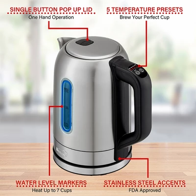 Brentwood 1500 Watt Stainless Steel 1.7 Liter Electric Kettle With 5 Temperature Presets In Silver 9 Brentwood 1500 Watt Stainless Steel 1.7 Liter Electric Kettle With 5 Temperature Presets In Silver - Image 7
