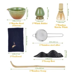 7 Pcs Matcha Whisk Set With Ceramic Bowl & Holder, Bamboo Whisk, Scoop & Rest, Stainless Steel Sifter, Tea Towel -Household Kettle Shop GUEST ceaed371 cce1 4210 80e6 8340964b76f3