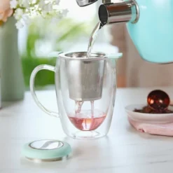 Pinky Up Erin Universal Tea Strainer With Lid - Stainless Steel Tea Infuser Basket For Loose Leaf - Single Metal Steeper Turquoise Set Of 1 -Household Kettle Shop GUEST d0436035 604e 4a6e 91e5 dd4dd7d88b63