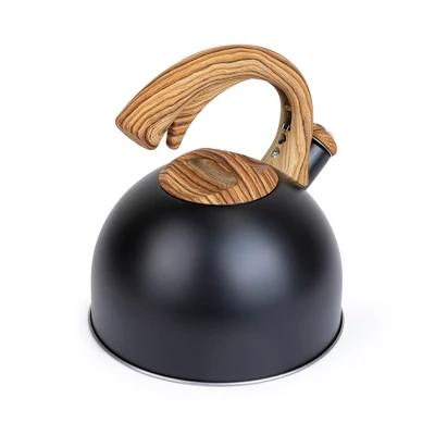 Elle Decor 3-Quart Black Whistling Tea Kettle With Wood Handle 9 Elle Decor 3-Quart Black Whistling Tea Kettle With Wood Handle - Image 7