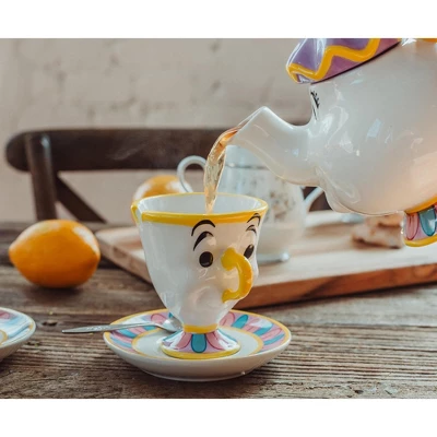 Ukonic Disney Beauty And The Beast Mrs. Potts Teapot Set With 2 Chip Cups And Saucers 7 Ukonic Disney Beauty And The Beast Mrs. Potts Teapot Set With 2 Chip Cups And Saucers - Image 5