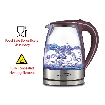 Brentwood 1,100-Watt 1.8-Qt. 7-Cup Cordless Tempered-Glass Electric Kettle With Auto Shut-off 4 Brentwood 1,100-Watt 1.8-Qt. 7-Cup Cordless Tempered-Glass Electric Kettle With Auto Shut-off - Image 2