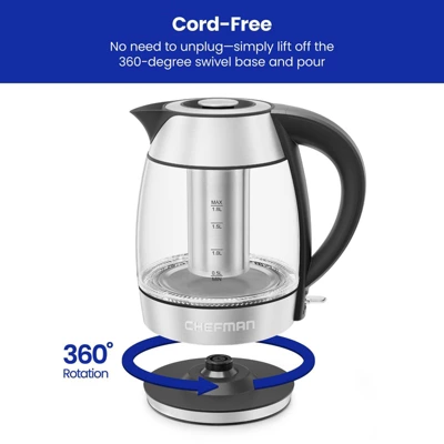 Chefman 1.8L Rapid-Boil Kettle With Keep Warm And Tea Infuser - Stainless Steel: Electric Water Boiler, 1500W, Silver 9 Chefman 1.8L Rapid-Boil Kettle With Keep Warm And Tea Infuser - Stainless Steel: Electric Water Boiler, 1500W, Silver - Image 7