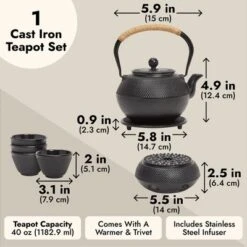 Juvale Hobnail Black Cast Iron Tea Kettle For Stovetop - Japanese Tea Pot Set With Infuser, Trivet, Warmer, 4 Teacups, 40 Oz -Household Kettle Shop GUEST d5bff437 7334 4603 8469 c86366ee5de5