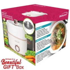 Brentwood 1.6-Qt. Multi-Function Electric Hot Pot Cooker With Stainless Steel Food Steamer And Ceramic Non-Stick Coating, White, HPS-3162W