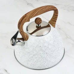 SharpChef Whistling Stovetop Tea Kettle,Food Grade Stainless Steel, Cool Touch Wood Look Handle, Fast Boil, For Gas, Electric, And Glass Ranges - 3L -Household Kettle Shop GUEST de45d8ba b203 49c4 8e2c 7b896d55ead3