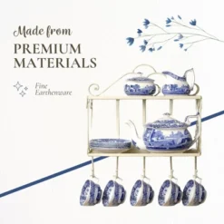 Spode Blue Italian Porcelain French Press With Stainless Steel Plunger - 28 Oz Cafetiere For Manual Coffee Brewing, Coffee Cart Accessories -Household Kettle Shop GUEST e03ad592 c876 49b3 a519 932c63b3cbf1