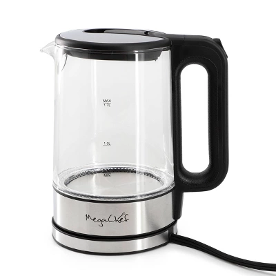MegaChef 1.7L Glass Electric Tea Kettle: 1000W Borosilicate Glass, Stainless Steel Lid, Plastic Handle, Hand Wash, Clear 3 MegaChef 1.7L Glass Electric Tea Kettle: 1000W Borosilicate Glass, Stainless Steel Lid, Plastic Handle, Hand Wash, Clear