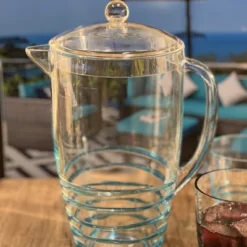 Gulches 2.5 Quarts Swirl Unbreakable Plastic Water Pitcher With Lid - BPA Free, Ideal For Drinks & Juices, With Spout,Blue -Household Kettle Shop GUEST e46b80dc 3c00 4186 80ab 4323ca9578d6